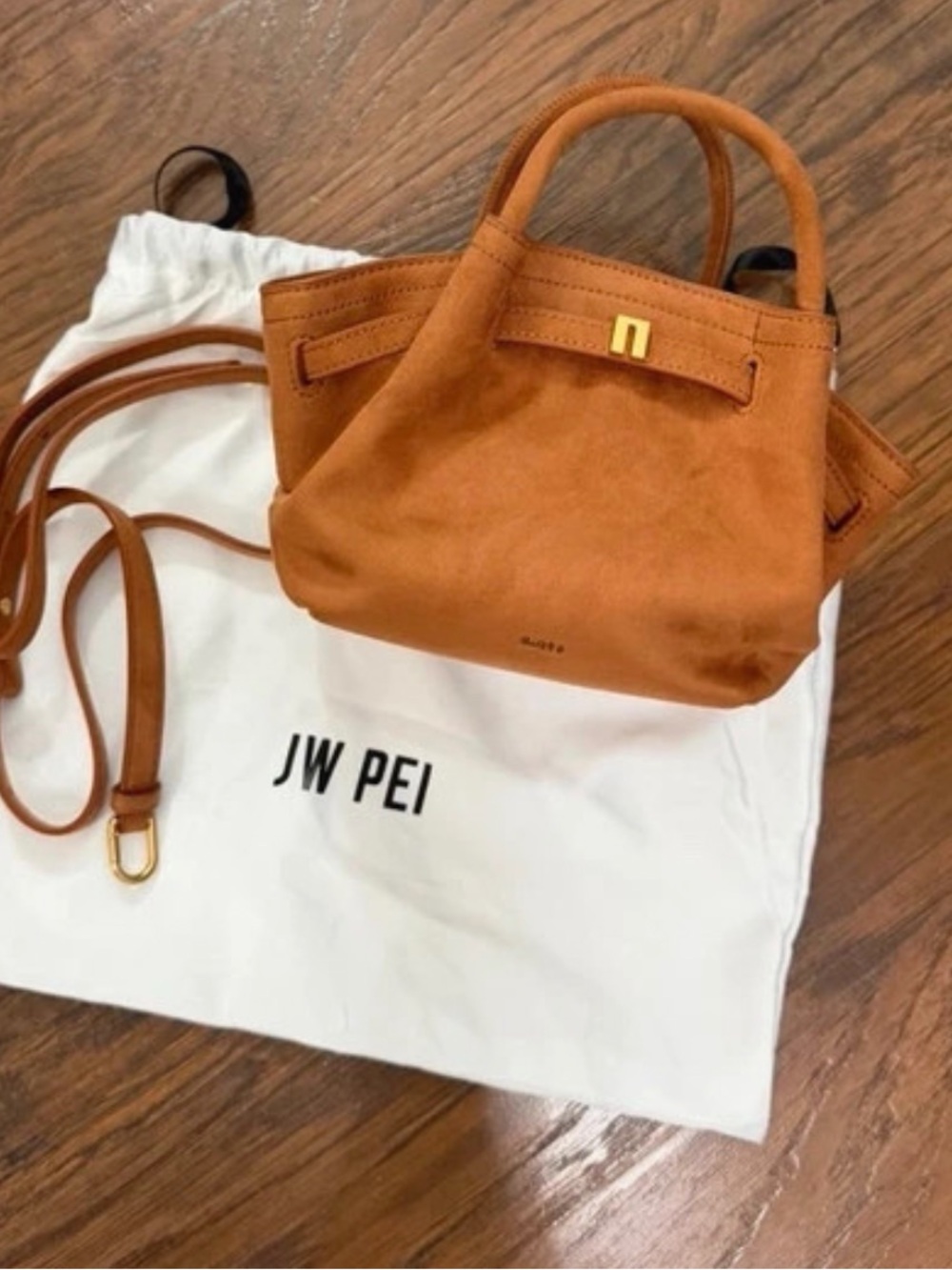 JW PEI Cognac Suede Mini Tote with Removable Strap